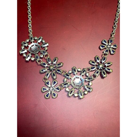 Bib Blue Floral Flowers Statement Necklace Art Deco Design Lobster  Adjustable - Picture 4 of 14